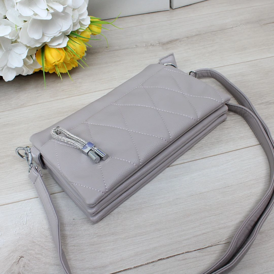 Жіноча сіро-лілова крос-боді ергономічна для шопінгу та міста